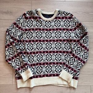 Lands' End Cream and Red Crewneck Sweater Nordic Design